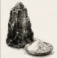 Etched illustration of kansui mineral rock and powder