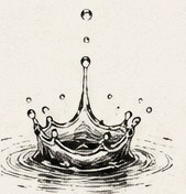 Etched illustration of a water droplet splash